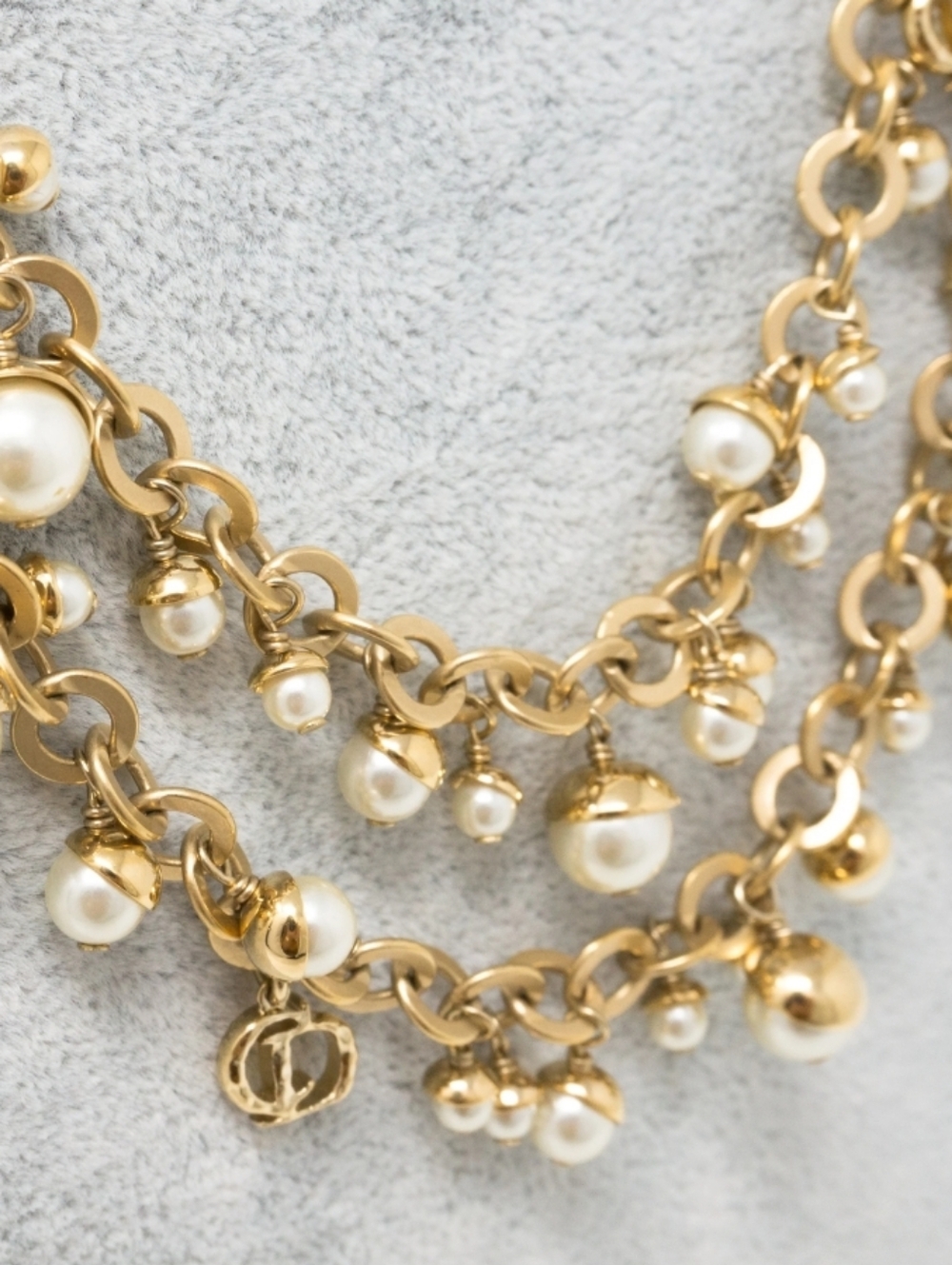 Rare Authentic Dior Long Chain Mise En Dior Necklace With Pearls And CD Charms